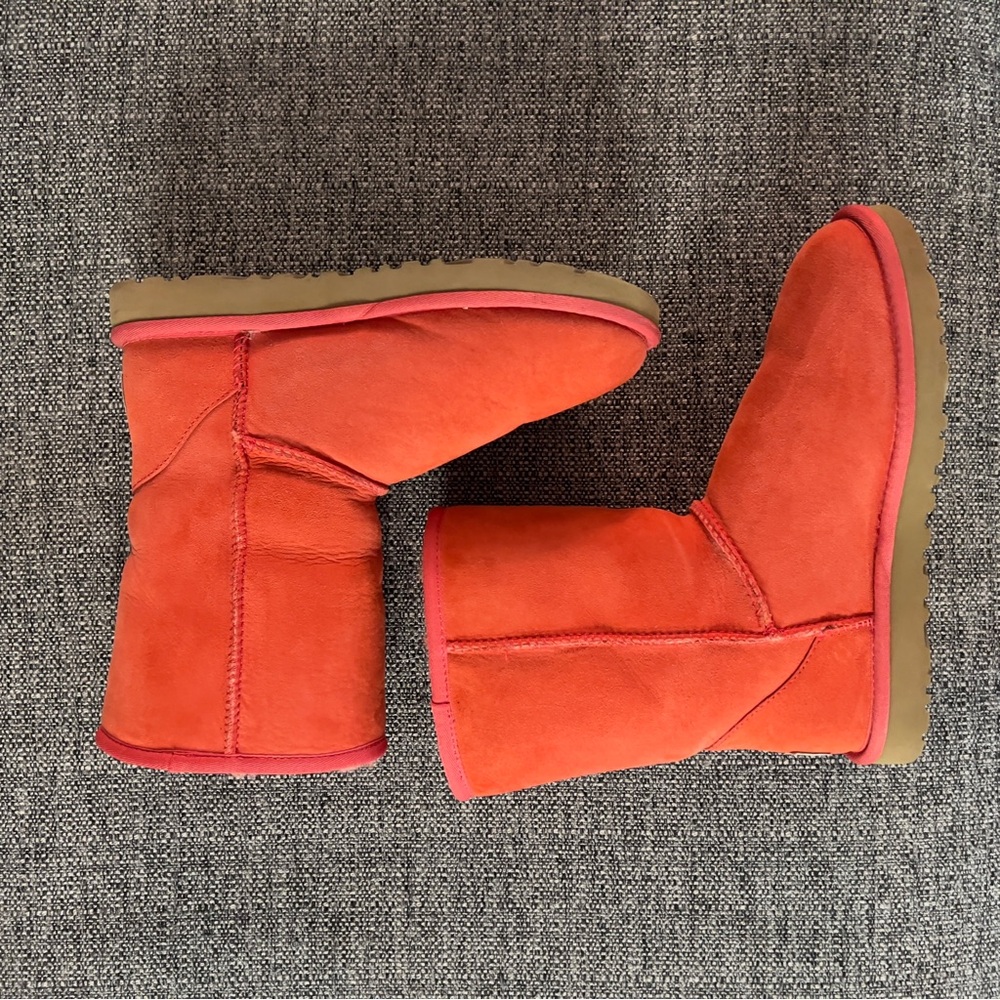 UGG Classic Short Boots in Bright Coral Red Suede - Picture 7 of 9